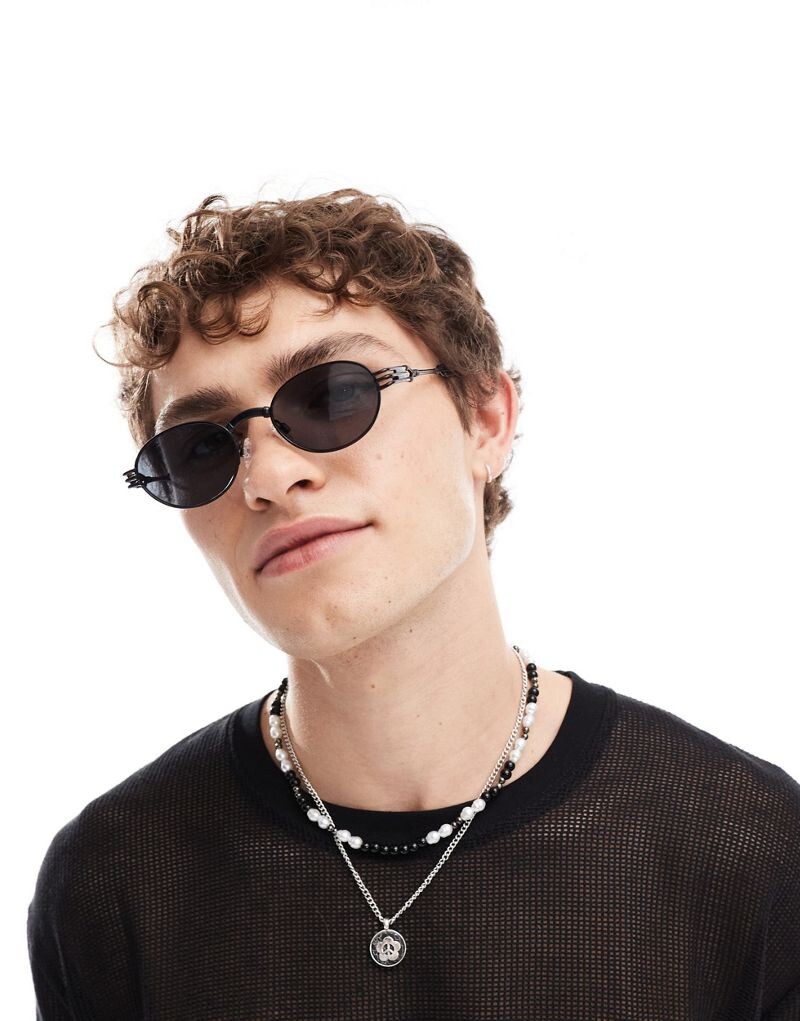 

Черные овальные солнцезащитные очки в стиле стимпанк с дужками ASOS 90s
