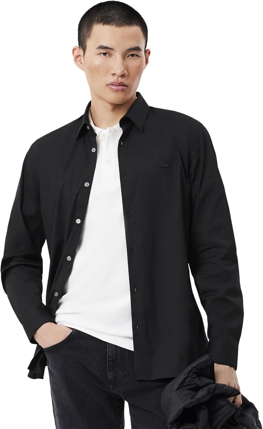 Lacoste мужская рубашка Slim Fit с французским воротником и эластичной тканью, Black — фото 2