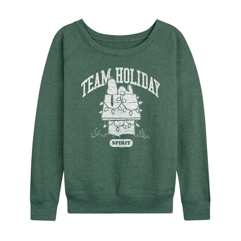 

Женский легкий свитшот из френч терри Peanuts Team Holiday Spirit Licensed Character, цвет Heather Green