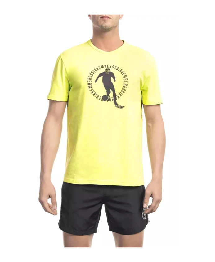

Желтая хлопковая футболка с принтом на передней части Bikkembergs, желтый