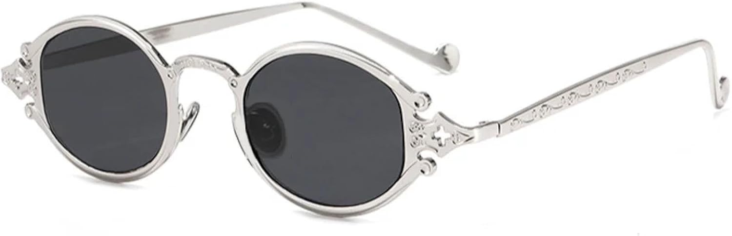 

Круглые женские солнцезащитные очки в стиле стимпанк, мужские классические маленькие овальные женские винтажные очки в стиле панк с защитой от УФ-излучения UV400 VFDHN, C4-silver-black