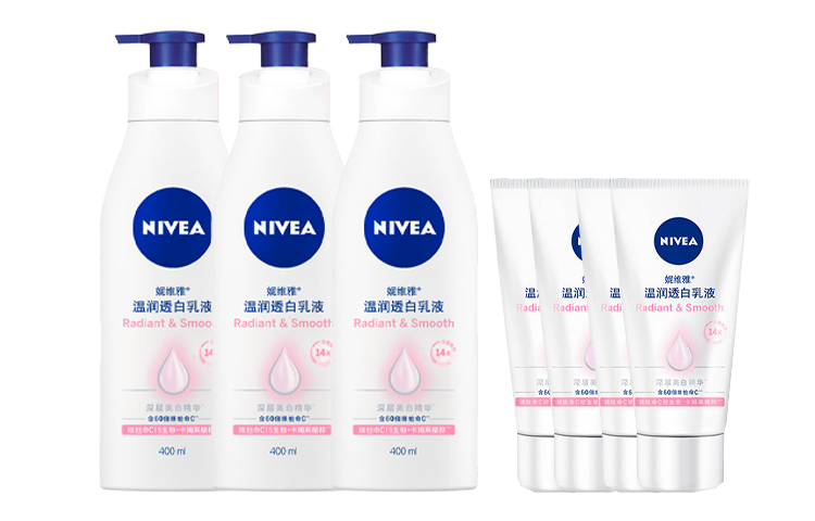 NIVEA Vc big white bottle отбеливающий набор для одежды лосьон для тела увлажняющий эффект 400мл*3+30мл*4 — фото 2