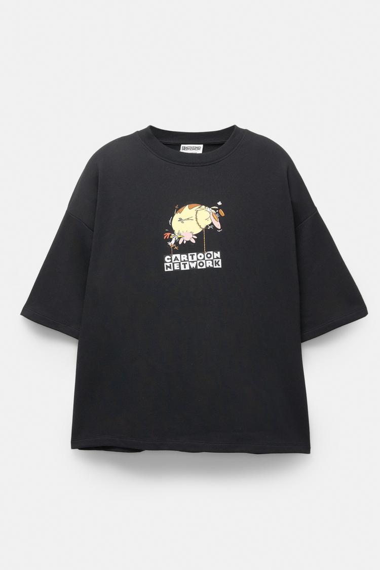 

Толстовка с короткими рукавами с изображением коровы и курицы Pull And Bear, черный