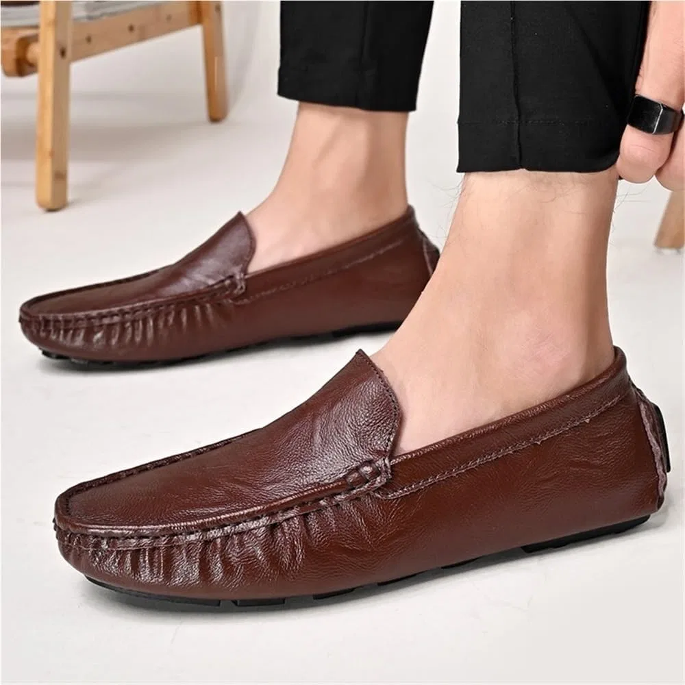 Лоферы кожаные, бренд PU, модель Mens PU Leather Loafers Driving Moccasins, коричневый DHFIRUFSHLO — фото 2