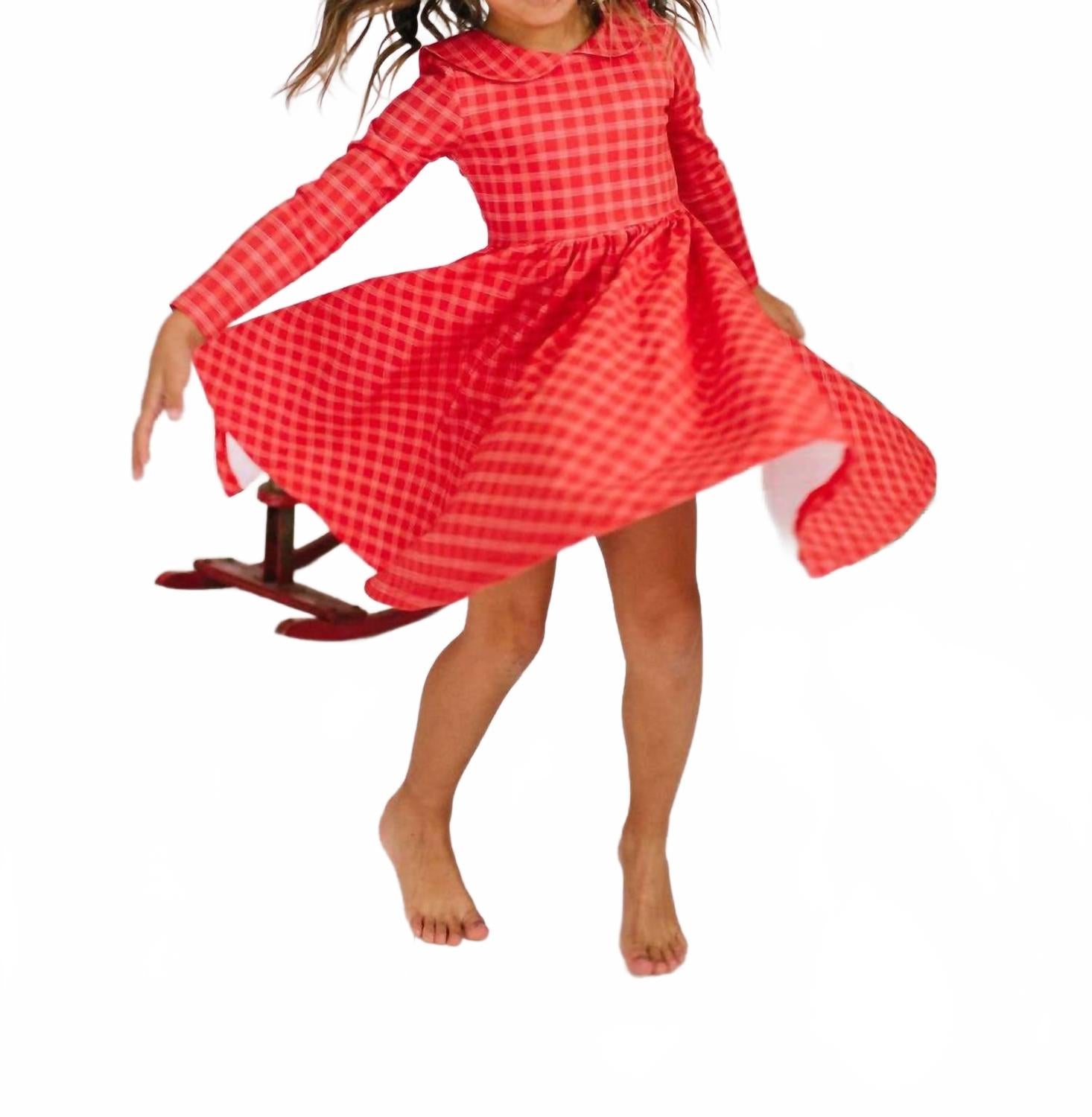 

Ollie Jay Детское платье Rubina с длинными рукавами, красное в клетку "пикник"