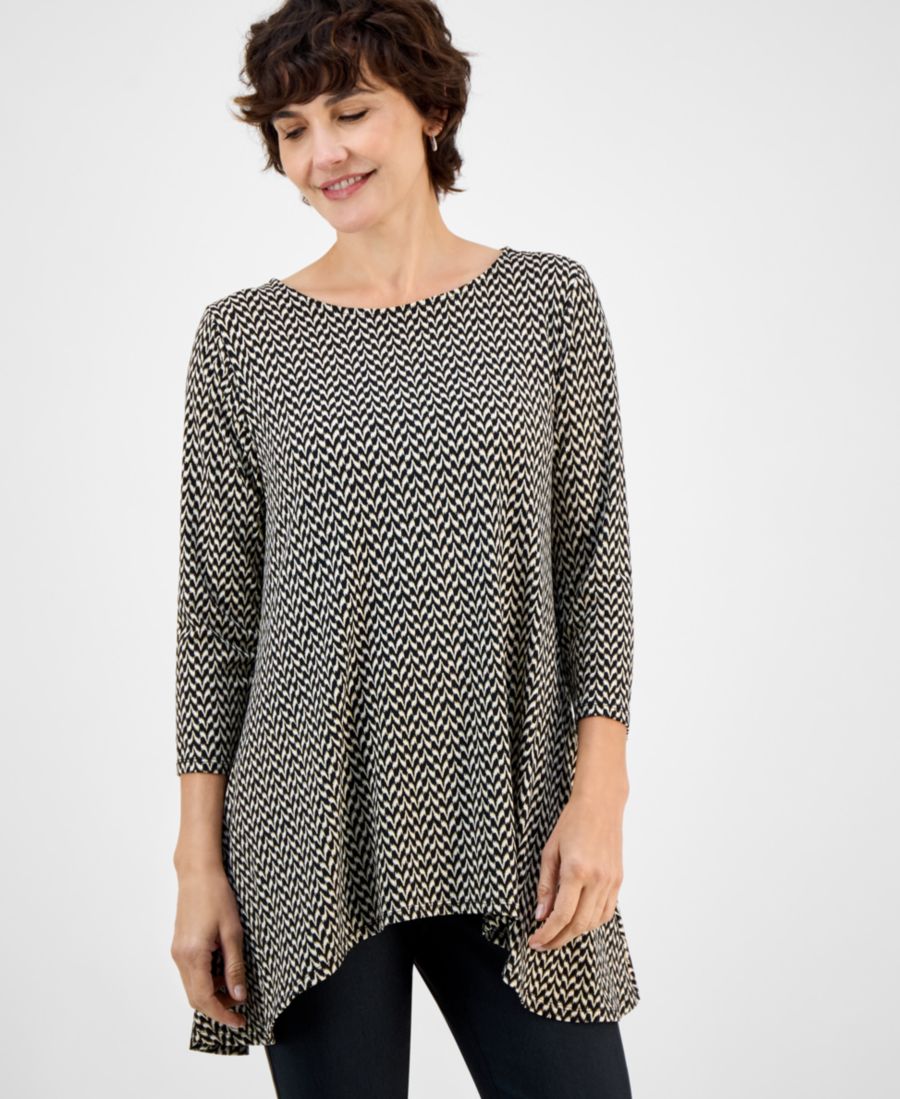 

Женская трикотажная блузка с принтом и рукавами 3/4 JM Collection, Deep Black Combo