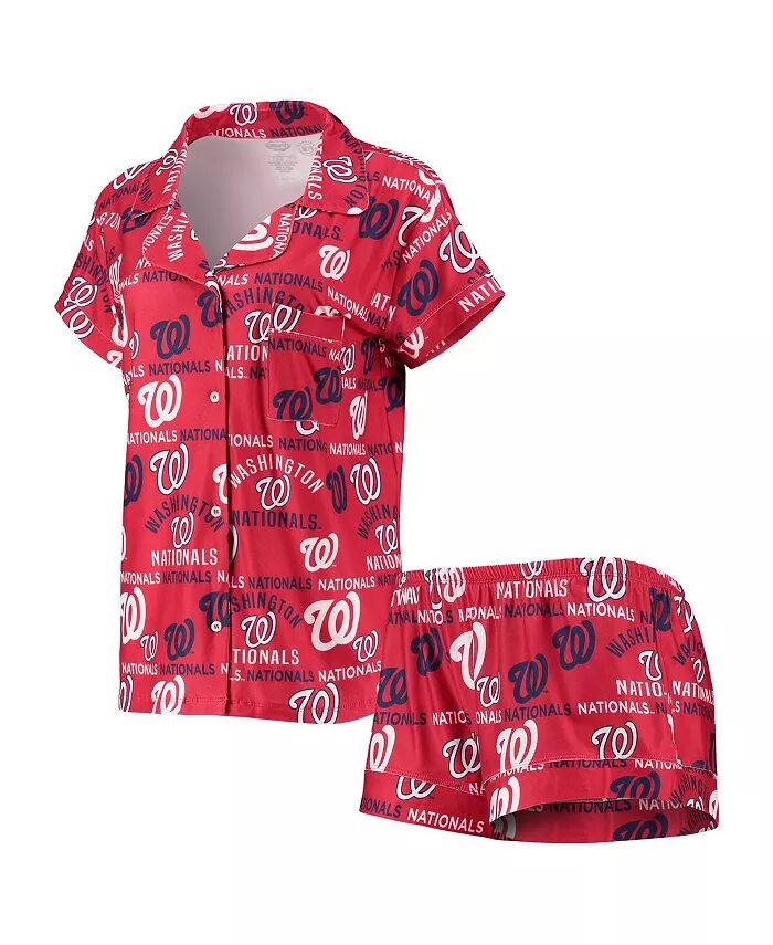 

Женский красный Washington Nationals Flagship Allover Print Top Shorts Sleep Set Concepts Sport