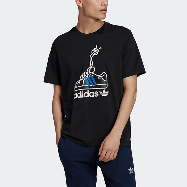 Футболка оригиналы worm tee печать спортивные мужские Adidas, черный — фото 3