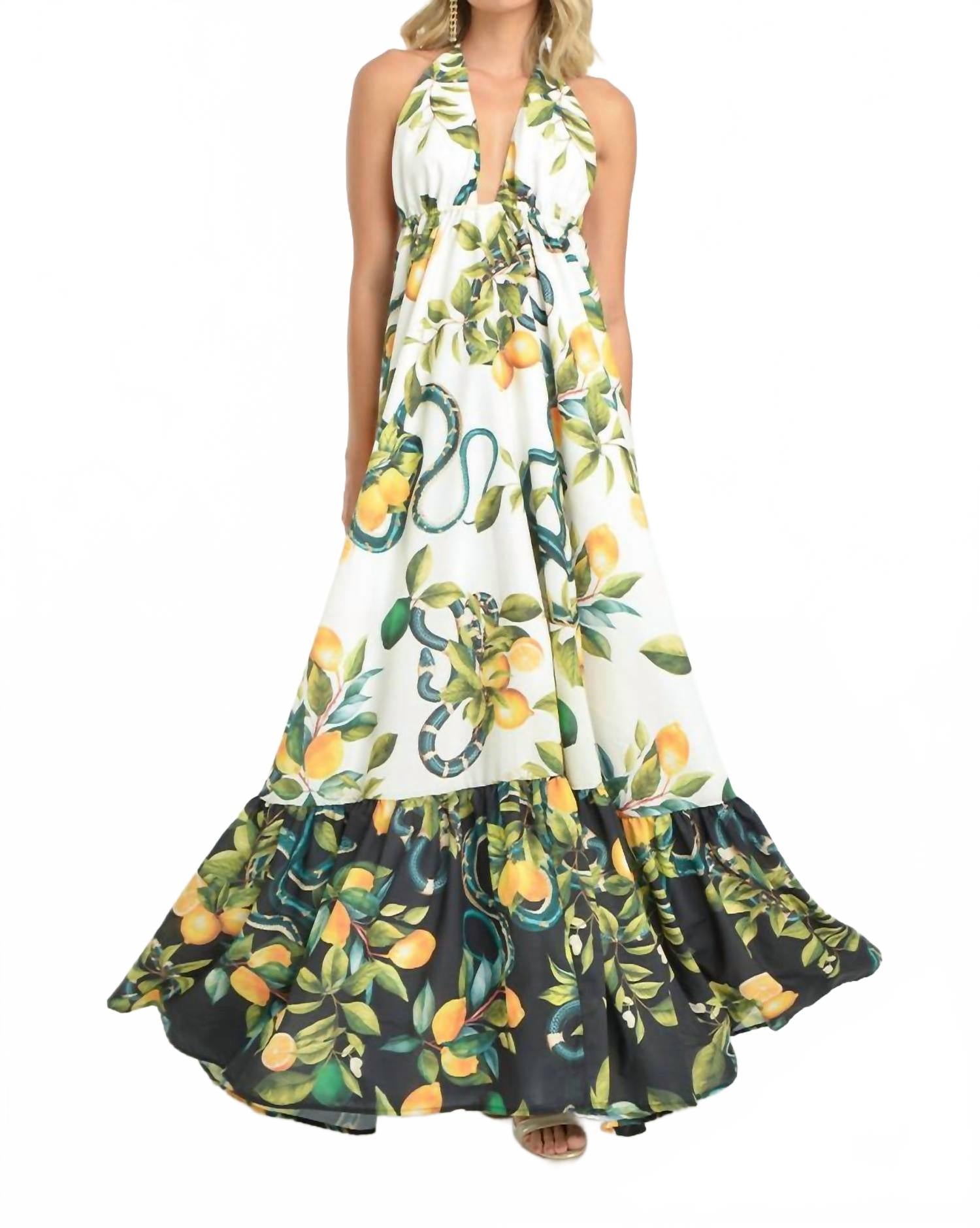 

Макси-платье с цитрусовым цветочным принтом Steffany Milano, мультиколор