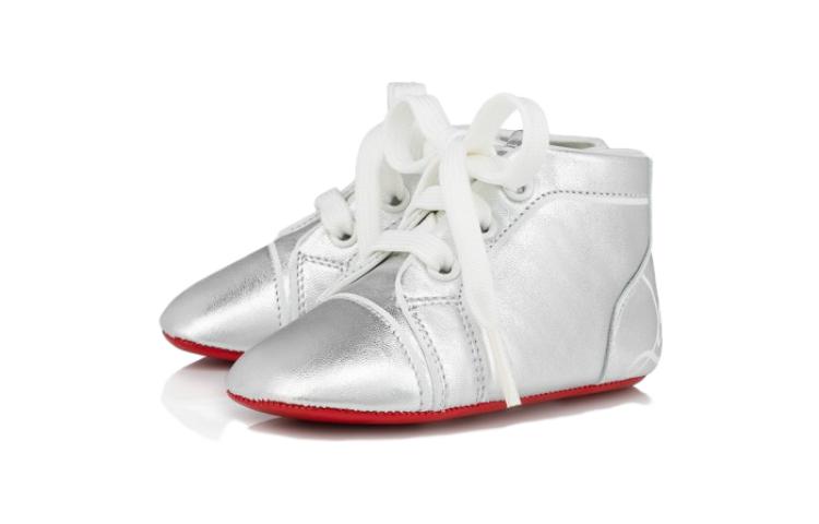 Christian Louboutin CL Кожаные высокие предходовые ботиночки для малышей Silver — фото 3