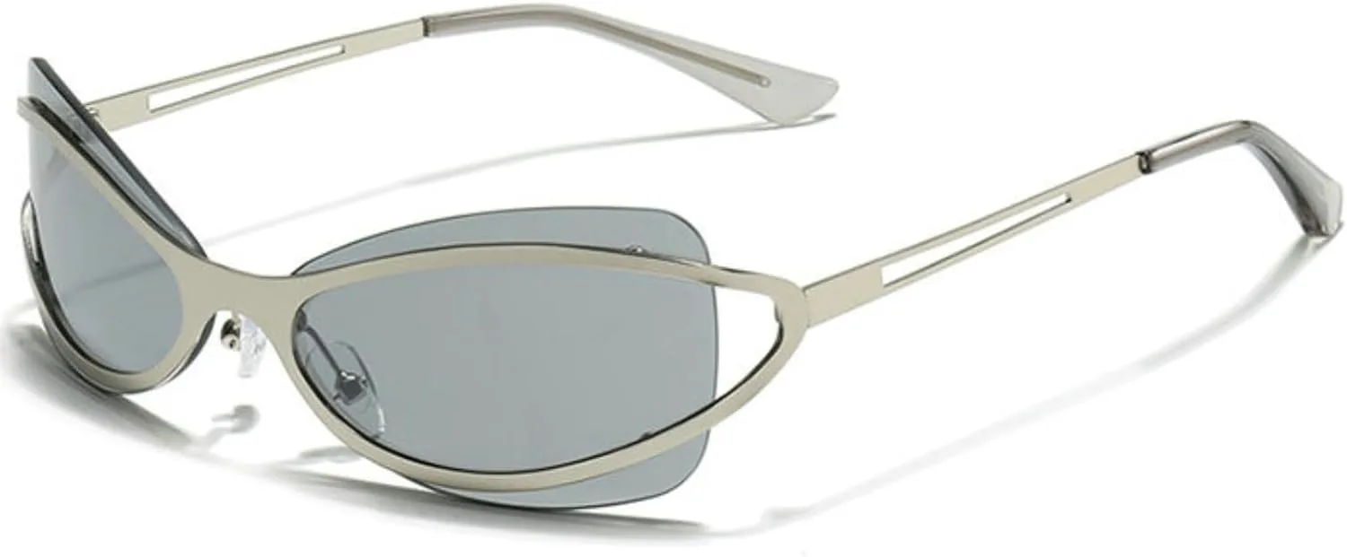 

Солнцезащитные очки Willochra Y2K в стиле «кошачий глаз» для женщин, роскошные, без оправы, с металлическим каркасом, винтажные, с нестандартной формой оправы, C6