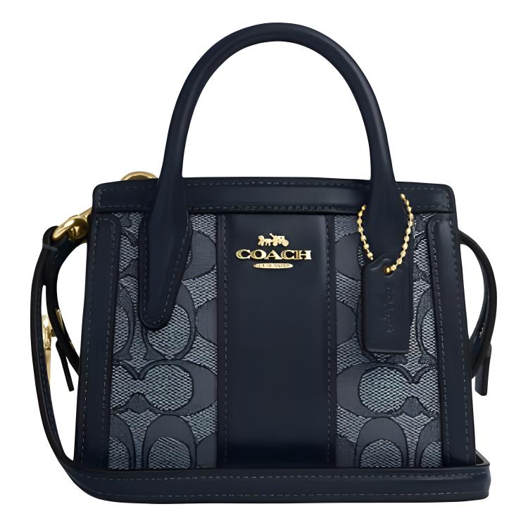 

Культовая жаккардовая миниатюрная женская сумка через плечо с изысканной телячьей кожей, голубая COACH