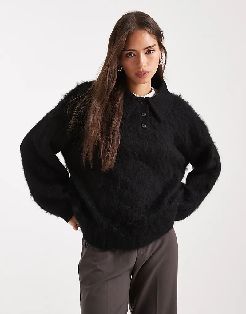 

Джемпер-поло в стиле регби ASOS DESIGN черного цвета с начесом