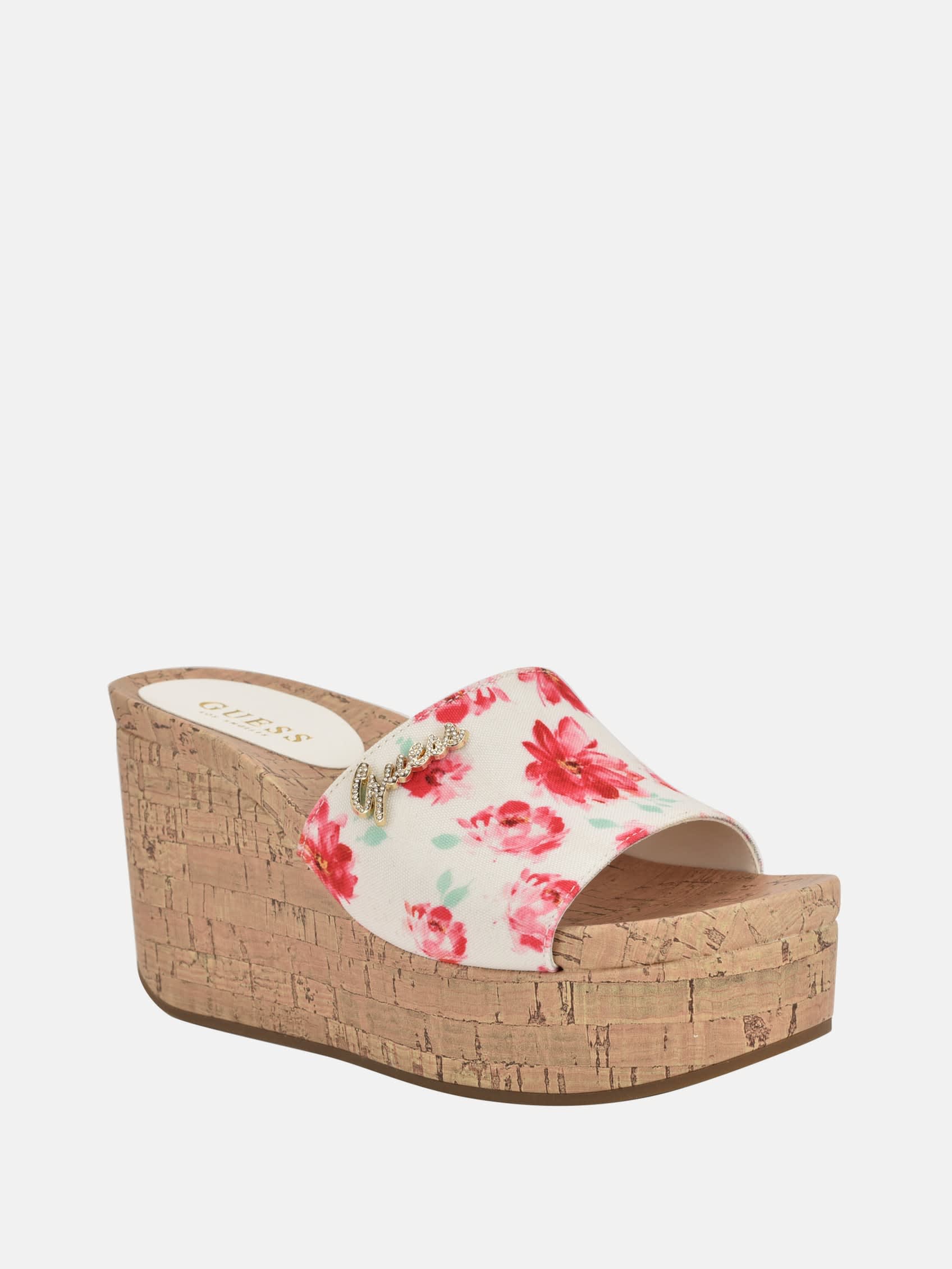 Четырехцветные цветочные мюли на пробковой платформе Guess Factory, Floral