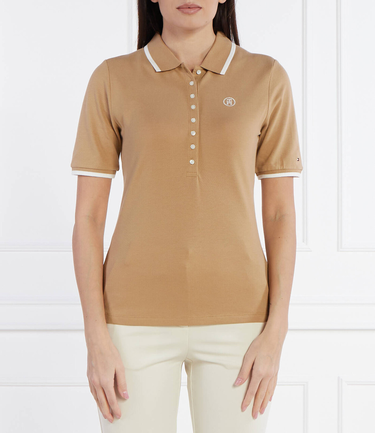 

Поло Tommy Hilfiger TIPPING Slim Fit, бежевый
