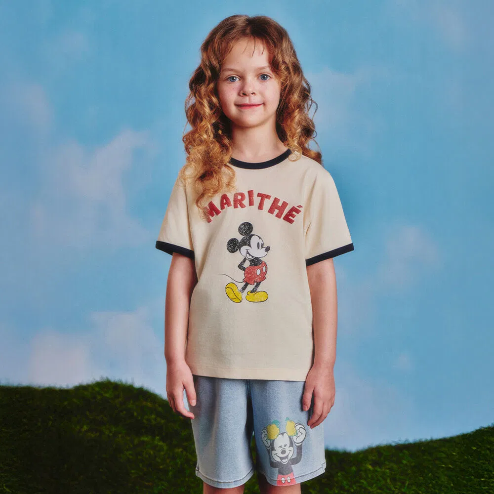 Детская футболка Disney Mickey Kids Ringer кремовая от Marithé Kids