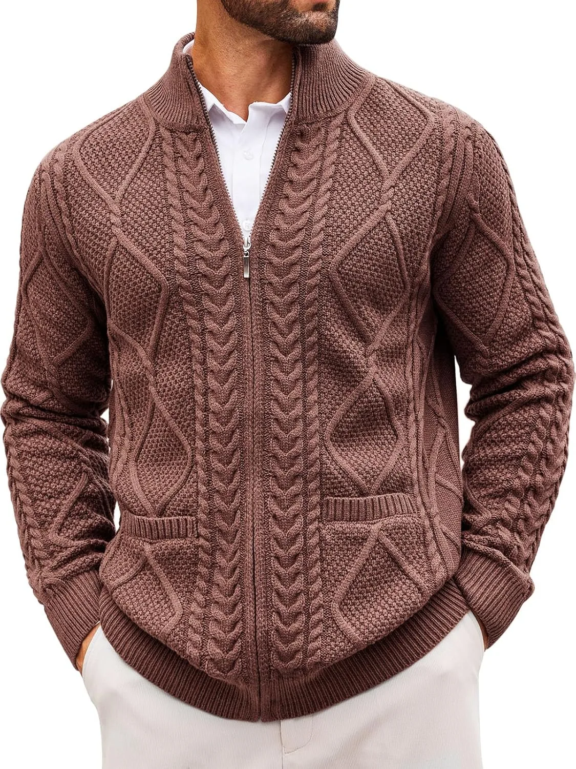 

Runcati мужской кардиган с молнией, кабельная вязка, рифленая резинка