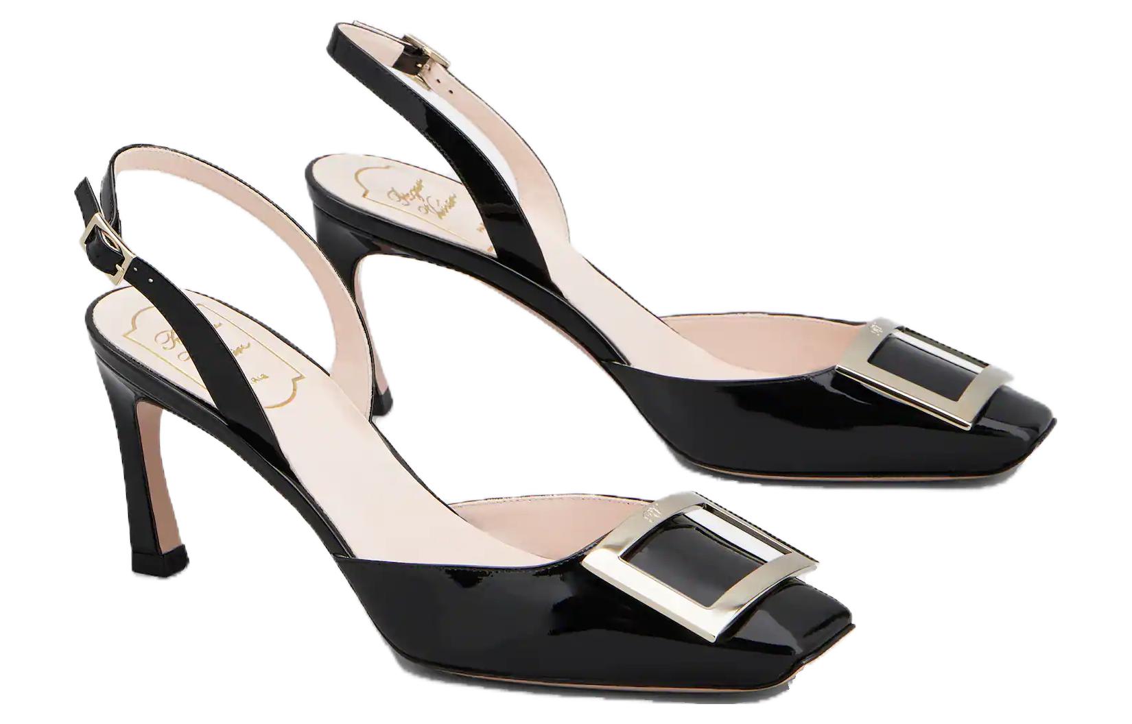 Туфли-лодочки на каблуке с ремешком и пряжкой Trompette Roger Vivier, черные — фото 3