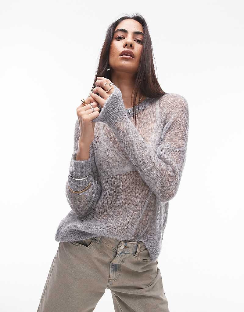 

Topshop – Серый длинный прозрачный вязаный свитер