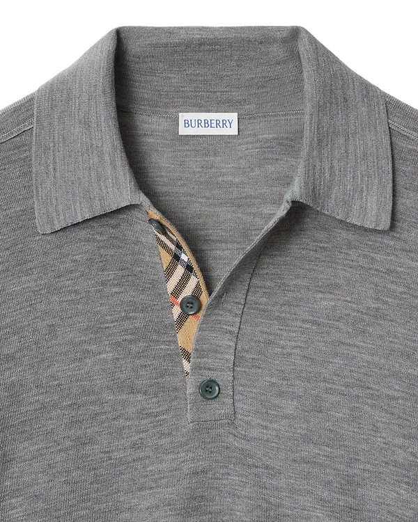 Рубашка-поло Burberry шерстяная с длинными рукавами, серый — фото 4