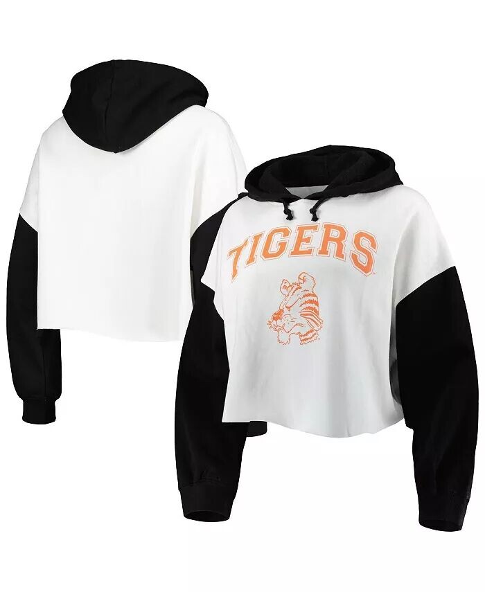 

Женская бело-черная укороченная толстовка с принтом Clemson Tigers Good Time Color Block Gameday Couture