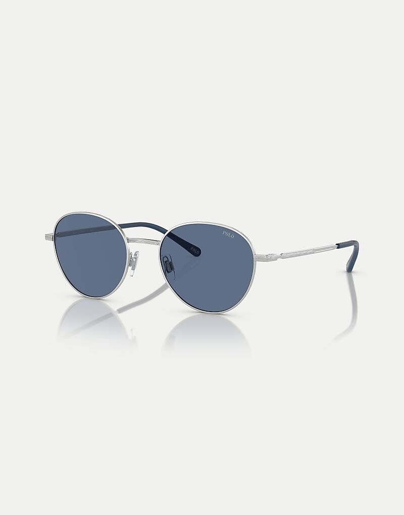 

Круглые солнцезащитные очки Ralph Lauren Ph3144 слегка блестящего серебристого цвета с синими линзами