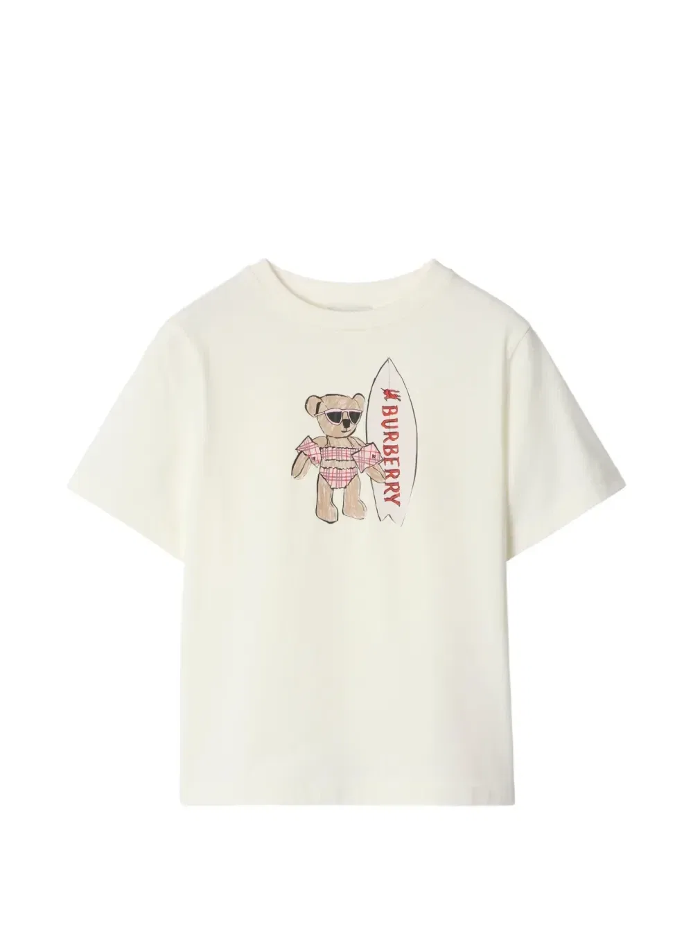 Хлопковая футболка Surfer Bear Burberry Kids, бежевый