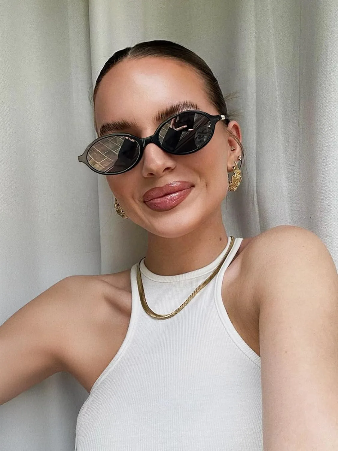 

Солнцезащитные очки YuJian в стиле ретро 90-х, овальные, для женщин и мужчин, модные узкие круглые солнцезащитные очки в стиле Y2k, винтажные очки, Black Frame - Gray