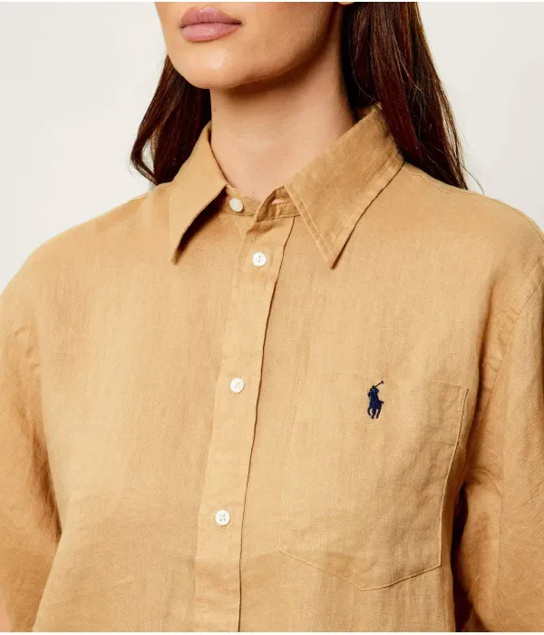 Льняная рубашка relaxed fit Polo Ralph Lauren, бежевый — фото 4