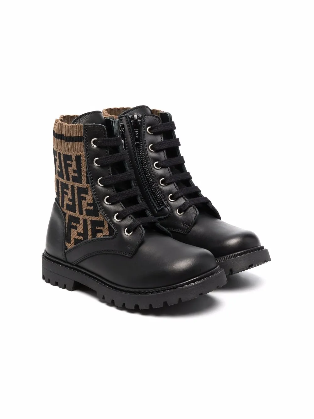 

Ботинки на шнуровке с узором FF FENDI KIDS, черный