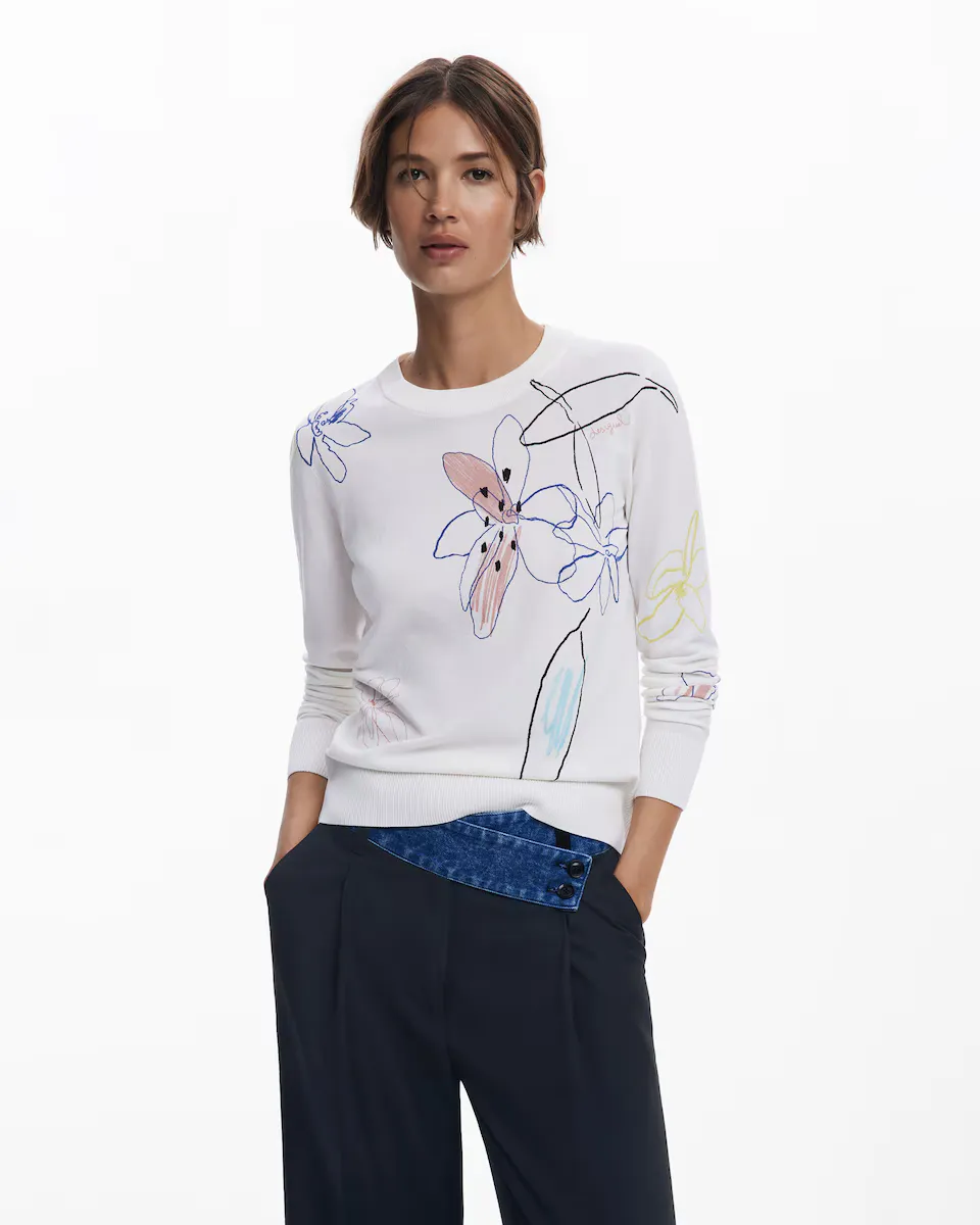 

Женский джемпер с тонким цветочным узором Desigual, белый