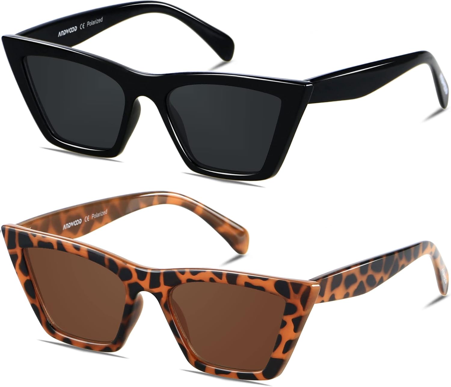 

Солнцезащитные очки ANDWOOD «Кошачий глаз» для женщин, поляризованные, в винтажном, квадратном, классическом ретро-стиле, (2pack) Black + Cheetah Print | Polarized Lens