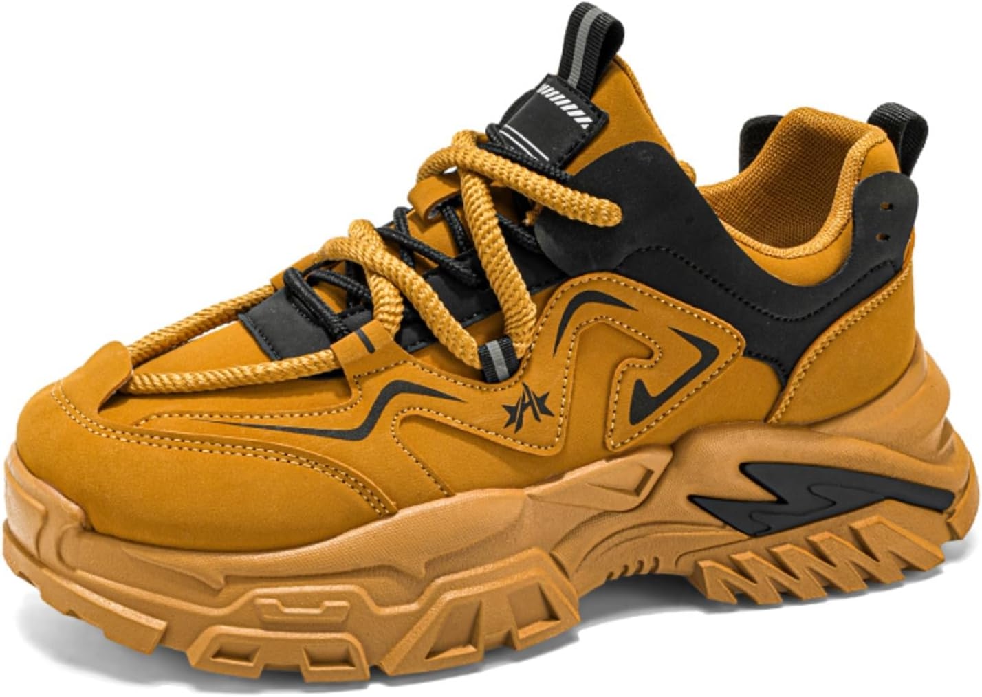 

Мужские массивные кроссовки на шнуровке с кожаным верхом - бежевый, желтый, черный, с нескользящей резиновой подошвой, на толстой платформе, повседневные обувь для прогулок и уличной моды Lshwcift