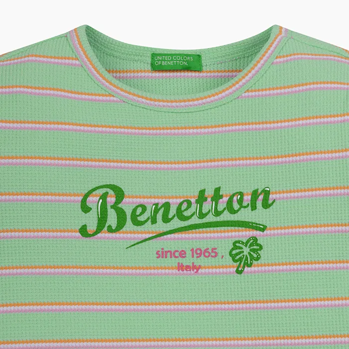 Детская мятная футболка в вафельную полоску от Benetton Kids — фото 3
