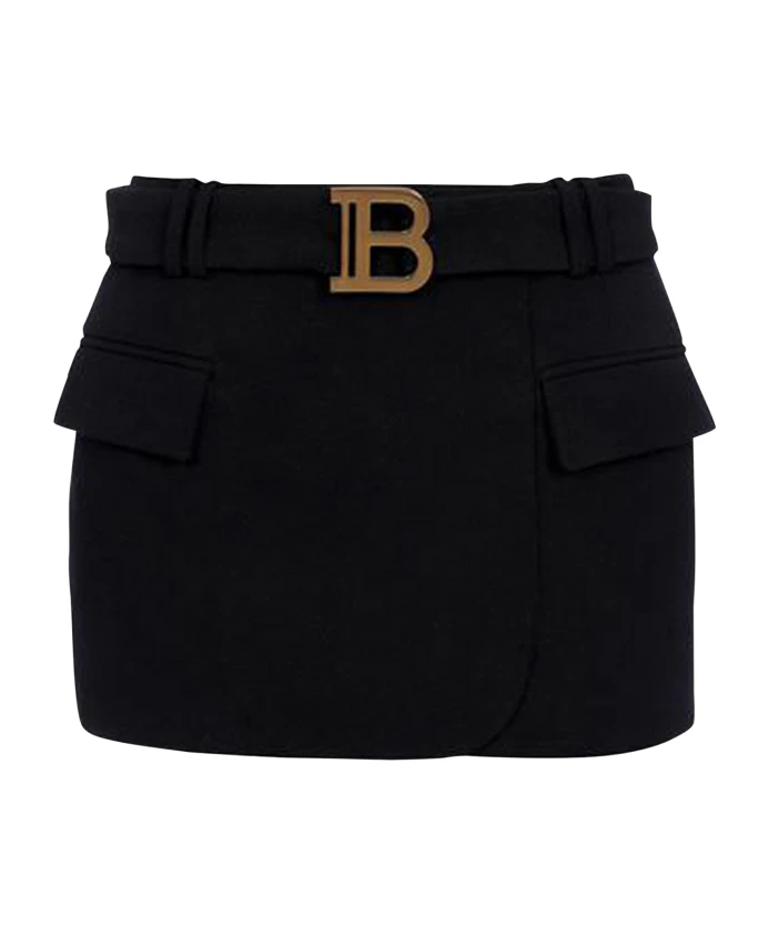 

Короткая юбка с заниженной талией из шерсти Balmain, черный
