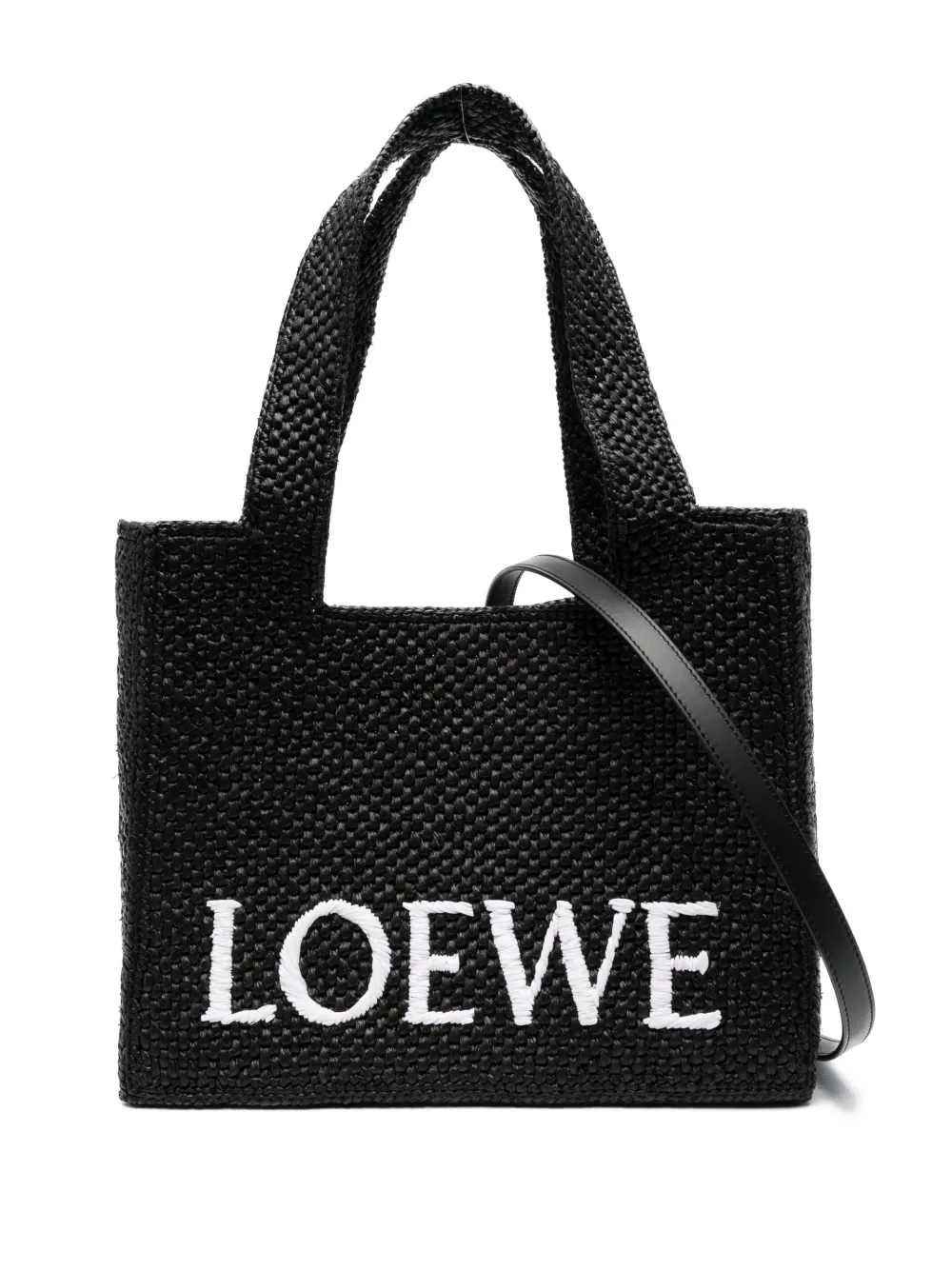 

Маленькая сумка-тоут Loewe Font из рафии, черный