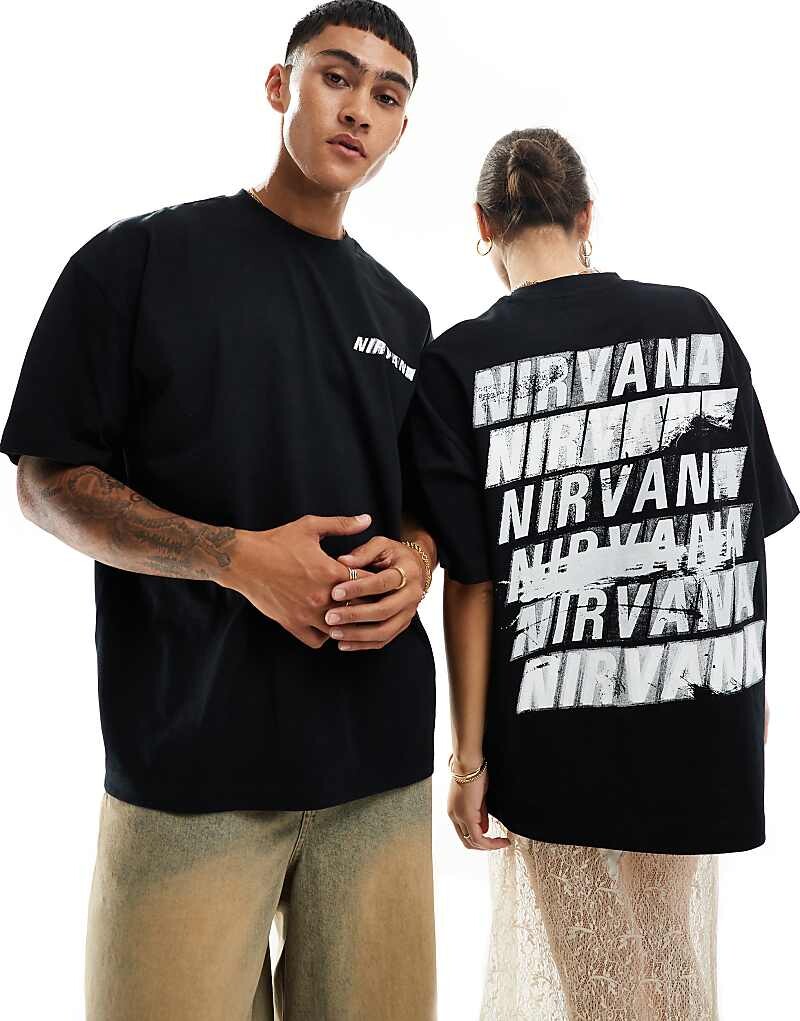 

ASOS DESIGN Черная футболка оверсайз унисекс с принтом группы Nirvana