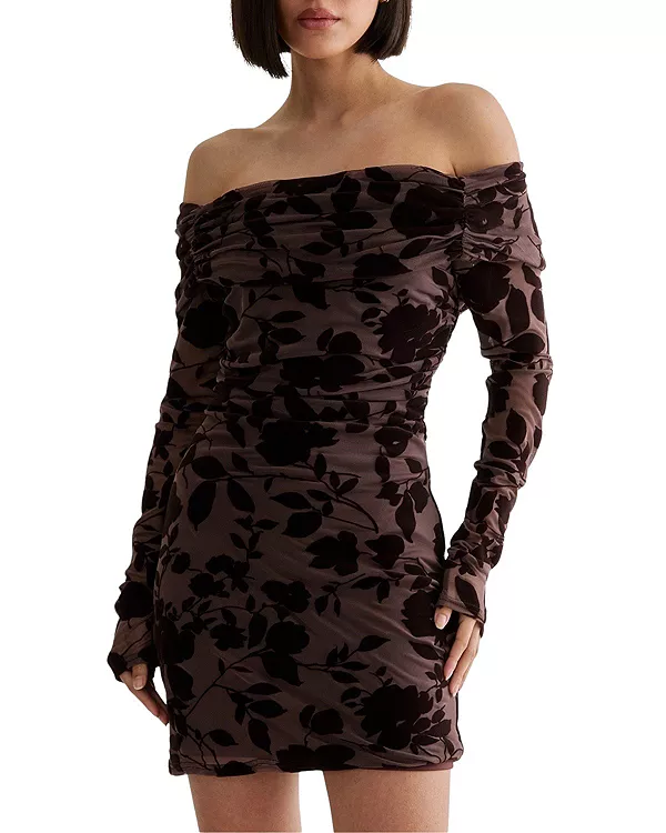 

Мини-Платье с цветочным принтом и драпировкой Nasty Gal, коричневый