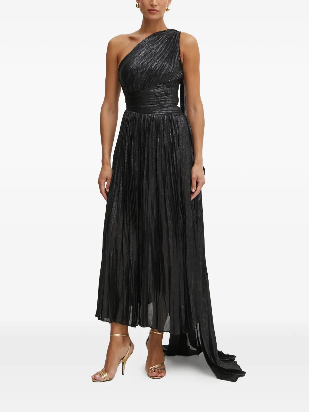 

Платье миди на одно плечо с плисе Marciano, черный