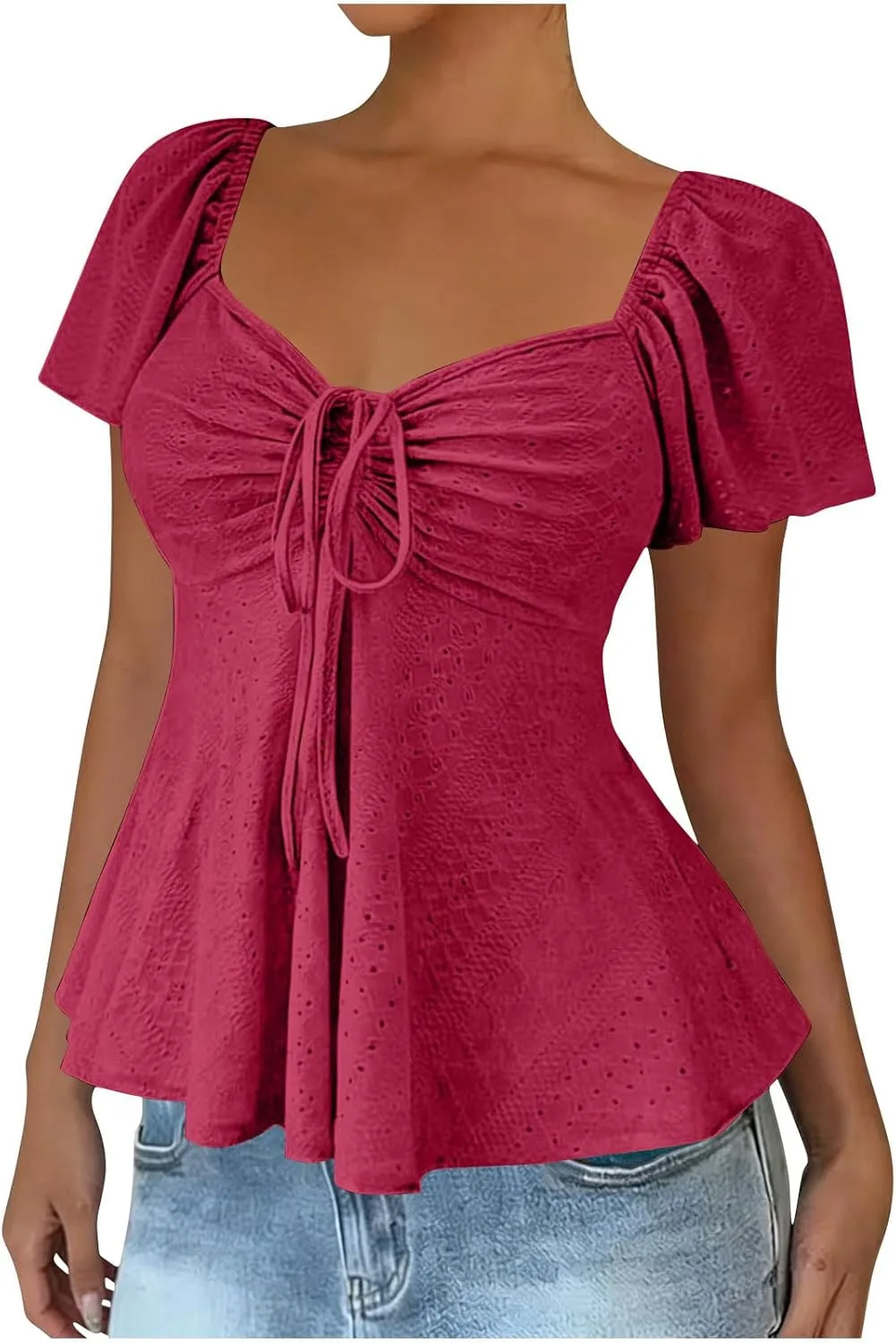 

Женская блузка с V-образным вырезом и короткими рукавами, летняя, свободного кроя OSFVNOXV