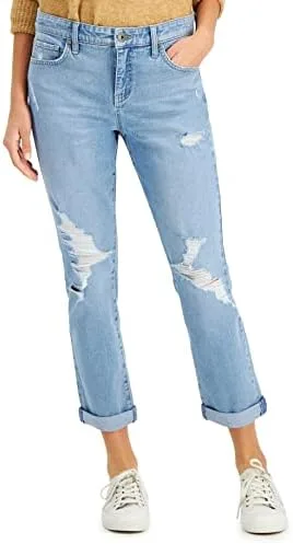 

Style & Co. Женские укороченные джинсы Petite Curvy Girlfriend с потертостями