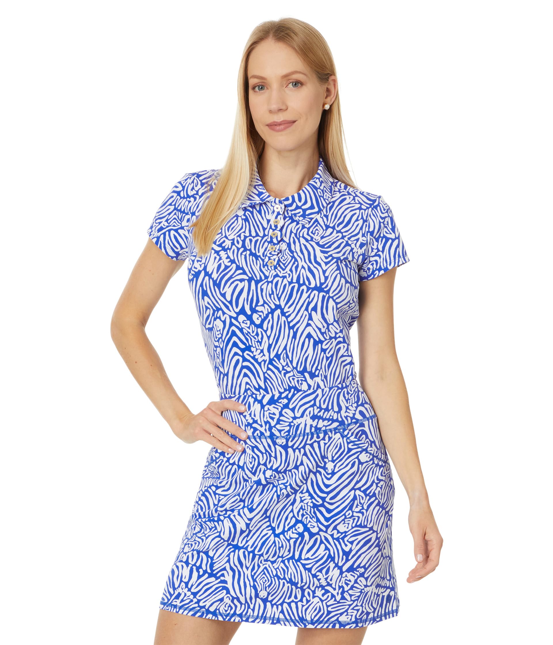 

Поло Lilly Pulitzer Frida Scallop Polo Upf 50, цвет Martinique Blue Zee Bebe