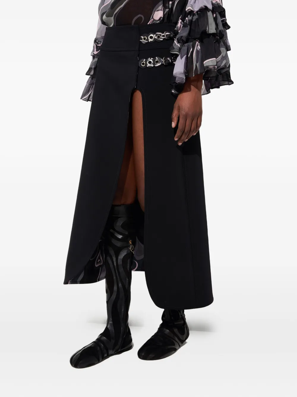 

Миди-юбка с разрезом и внутренним принтом Pucci, черный