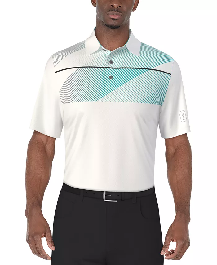 

Мужская короткая поло с диагональной полосой на груди для гольфа PGA TOUR, белый