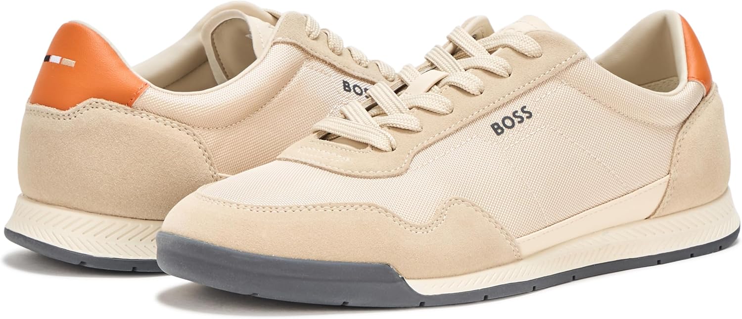 Кроссовки низкие мужские BOSS из комбинированной кожи, Taupe Grey — фото 3