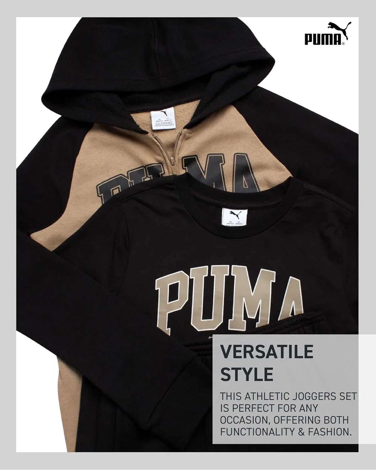 Спортивный костюм для мальчиков, флис, PUMA, 3 предмета, Black/Brown — фото 3