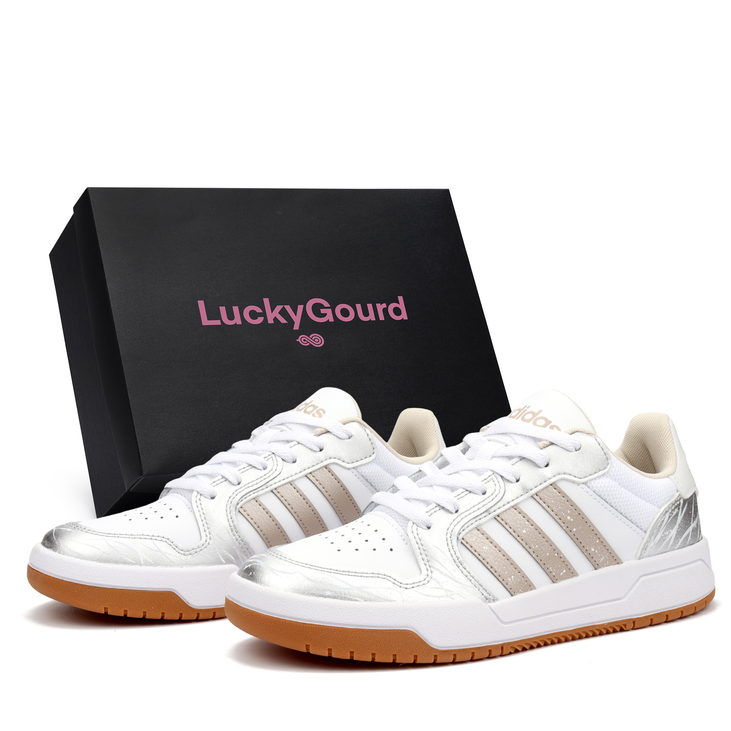 

Adidas Neo Entrap Snowy Moon - износостойкие, легкие, сбалансированные низкие скейтбордные кроссовки унисекс, белый с серебристым рисунком