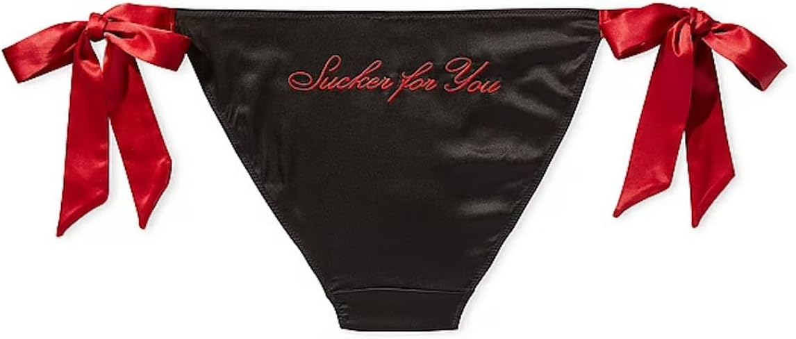 Трусики Victoria's Secret Cheeky с вышивкой и боковыми завязками, цвет Black, новые — фото 4