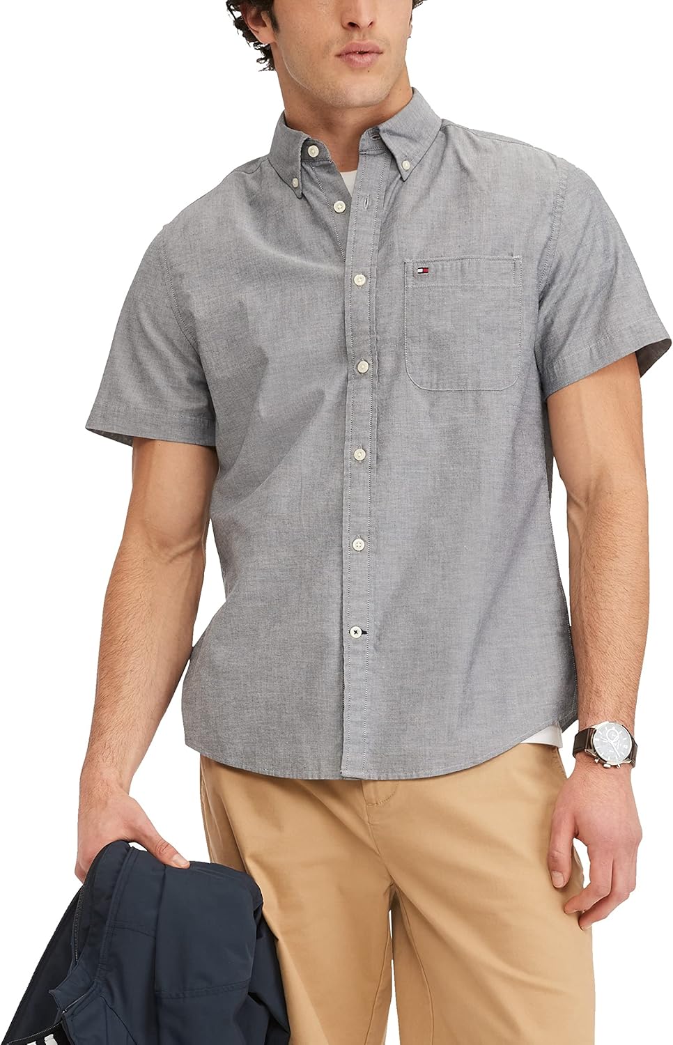 

Мужская повседневная рубашка Tommy Hilfiger с коротким рукавом и застежкой на пуговицы, индивидуальная посадка, Desert Sky