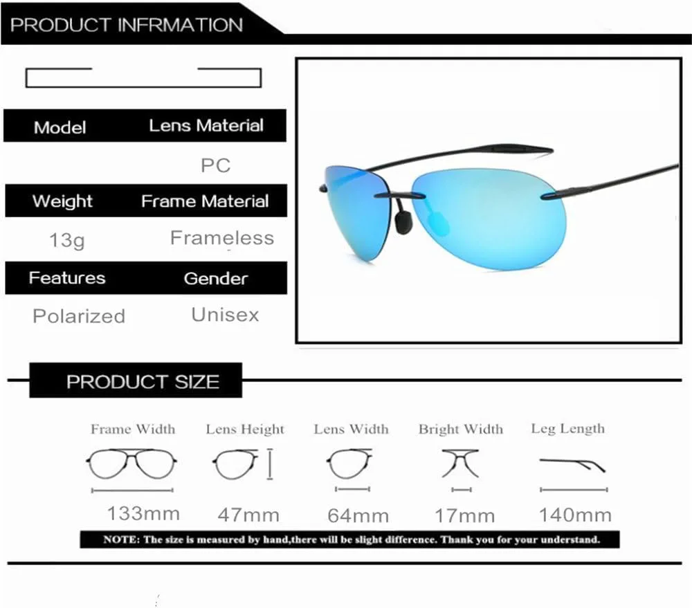 

Солнцезащитные очки TR90 без оправы с поляризацией, ультралегкие солнцезащитные очки для мужчин и женщин, зеркальные солнцезащитные очки без оправы KTUCN, Black